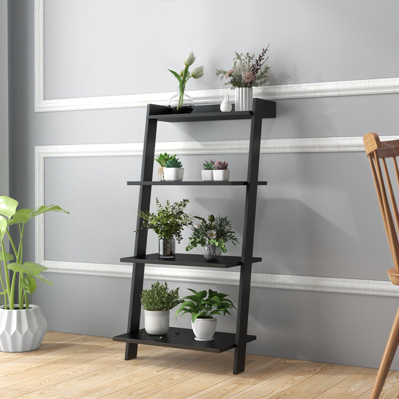 A Frame Bookcase Bookshelf 4 Tier Ladder Shelf Storage outlet Display Modern Black